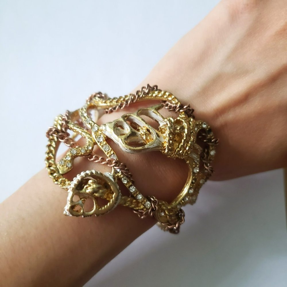 Gold Chain Skull Snake Shelf Cuff Bangle Bracelet